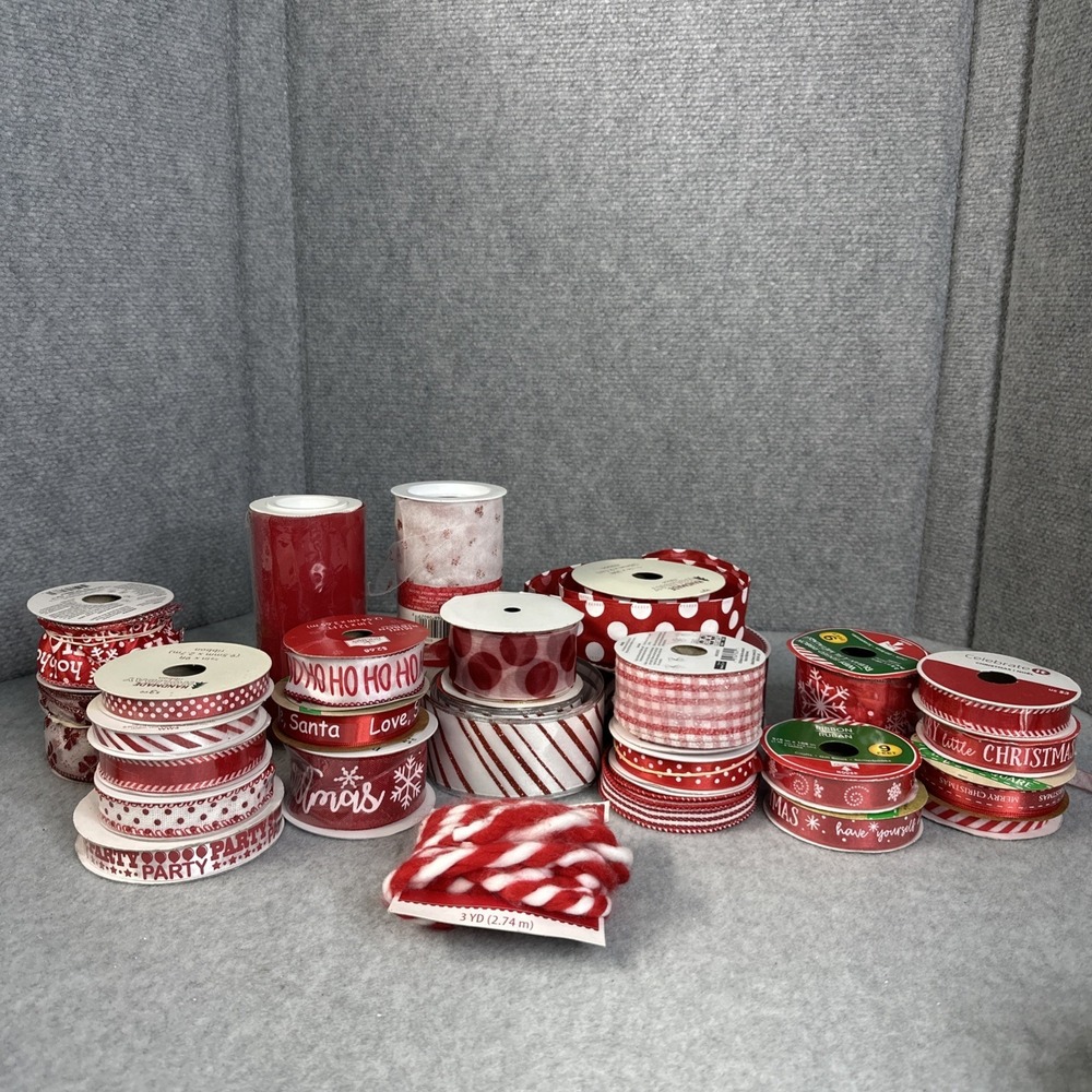 Lot of 27 Assorted Ribbon Tulle Trim Red And White Some Wired New Use